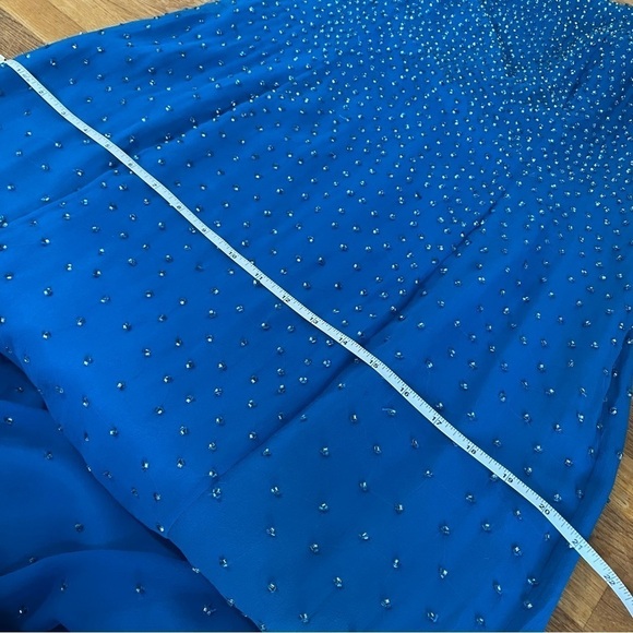 Blue Silk Gala Formal Dress Shimmering Sequins Size 10 - Picture 8 of 11